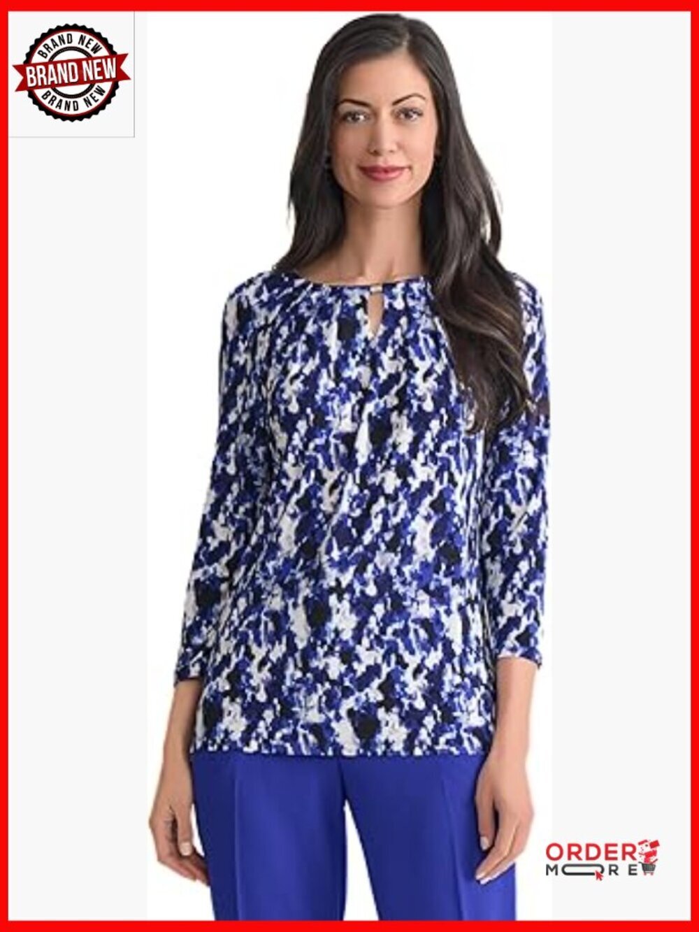 3/4 Sleeve Knot Front Jersey Top V-Neck Pullover